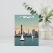 Chicago Skyline Sailboats ポストカード (スタンド正面)