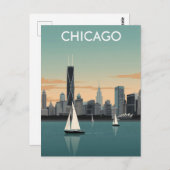Chicago Skyline Sailboats ポストカード (正面/裏面)