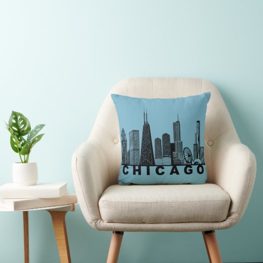 Chicago Skyline Silhouette  クッション (椅子)
