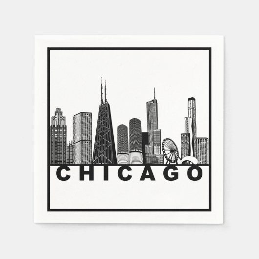 Chicago Skyline Silhouette  スタンダードカクテルナプキン (正面)
