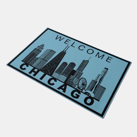 Chicago Skyline Silhouette  ドアマット (アングル)