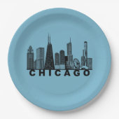 Chicago Skyline Silhouette  ペーパープレート (正面)