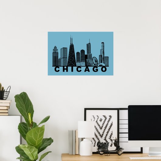 Chicago Skyline Silhouette  ポスター (ホームオフィス)