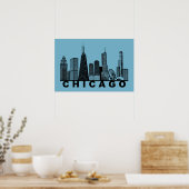 Chicago Skyline Silhouette  ポスター (キッチン)