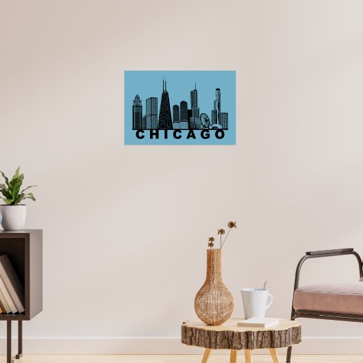 Chicago Skyline Silhouette  ポスター (リビング3)