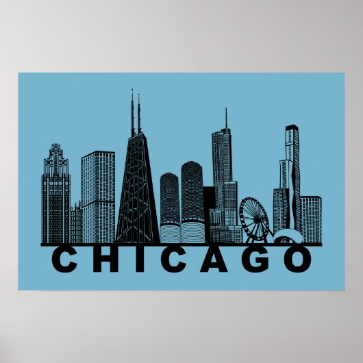 Chicago Skyline Silhouette  ポスター (正面)
