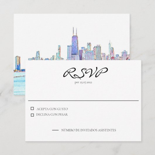 Chicago Skyline Spansih応答カード 出欠カード (正面/裏面)