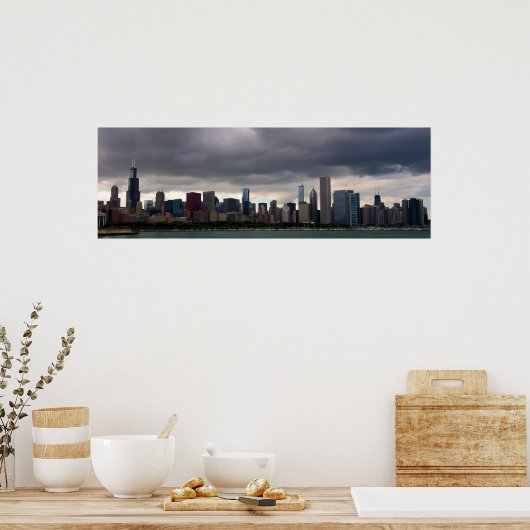 Chicago Skyline - Stormclouds - Color Poster ポスター (キッチン)