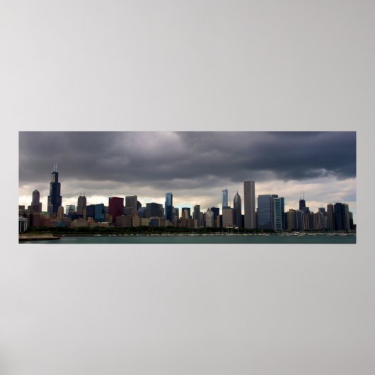Chicago Skyline - Stormclouds - Color Poster ポスター (正面)