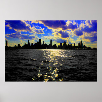 Chicago Skyline Sunset ポスター