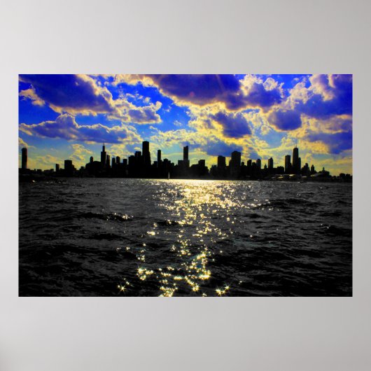 Chicago Skyline Sunset ポスター (正面)