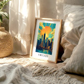 Chicago Skyline Sunset Poster ポスター