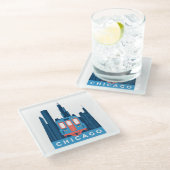 Chicago Skyline Vintage Travel  ガラスコースター (アングル)