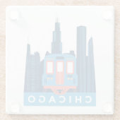 Chicago Skyline Vintage Travel  ガラスコースター (裏面)