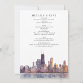 Chicago Skyline Watercolor All In One Wedding 招待状 (裏面)