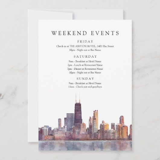 Chicago Skyline Watercolor Birthday Weekend 招待状 (裏面)
