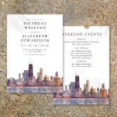 Chicago Skyline Watercolor Birthday Weekend 招待状