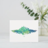 Chicago Skyline Watercolor Blue Green City Art ポストカード (スタンド正面)