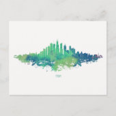 Chicago Skyline Watercolor Blue Green City Art ポストカード (正面)