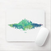 Chicago Skyline Watercolor Blue Green City Art マウスパッド (マウス)