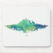 Chicago Skyline Watercolor Blue Green City Art マウスパッド (正面)