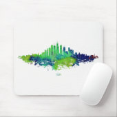Chicago Skyline Watercolor Blue & Lime Art Prints マウスパッド (マウス)
