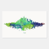 Chicago Skyline Watercolor Blue & Lime Art Prints 長方形シール (正面)
