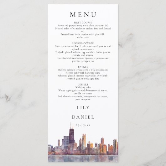 Chicago Skyline Watercolor Destination Wedding メニュー (正面)