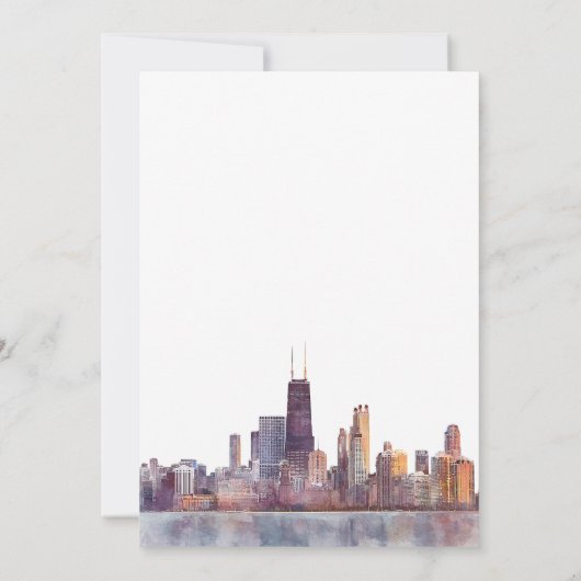 Chicago Skyline Watercolor Elegant Wedding 招待状 (裏面)
