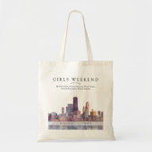 Chicago Skyline Watercolor Girls Weekend トートバッグ (正面)
