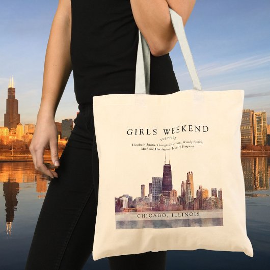 Chicago Skyline Watercolor Girls Weekend トートバッグ
