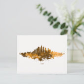 Chicago Skyline Watercolor Orange Cityscape Art ポストカード (スタンド正面)