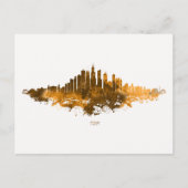 Chicago Skyline Watercolor Orange Cityscape Art ポストカード (正面)