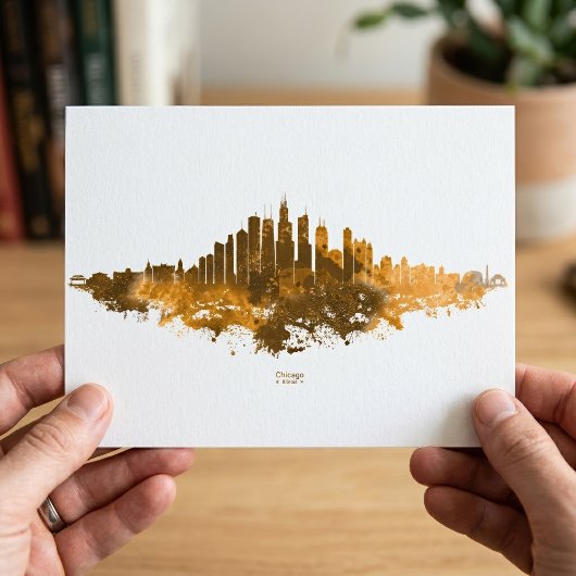 Chicago Skyline Watercolor Orange Cityscape Art ポストカード