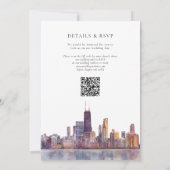 Chicago Skyline Watercolor QR Code Wedding 招待状 (裏面)