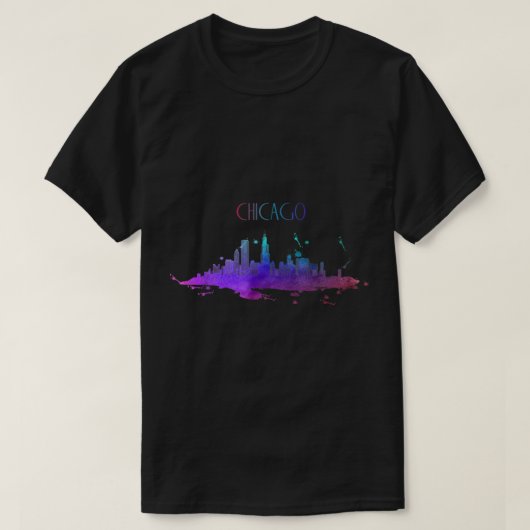 Chicago Skyline Watercolor Souvenir Illinois  Tシャツ (デザイン正面)