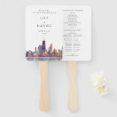 Chicago Skyline Watercolor Wedding Program ハンドファン (正面&裏面)