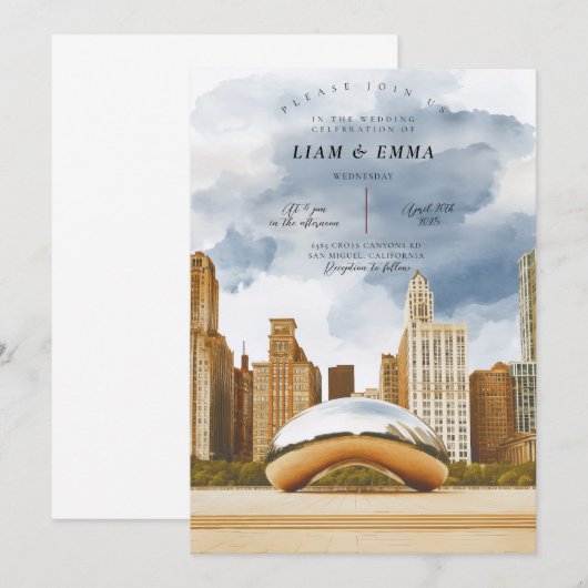 Chicago Skyline Wedding Invitation 招待状 (正面/裏面)