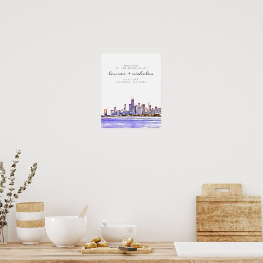 Chicago Skyline Wedding Welcome Sign ポスター (キッチン)