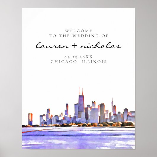 Chicago Skyline Wedding Welcome Sign ポスター (正面)