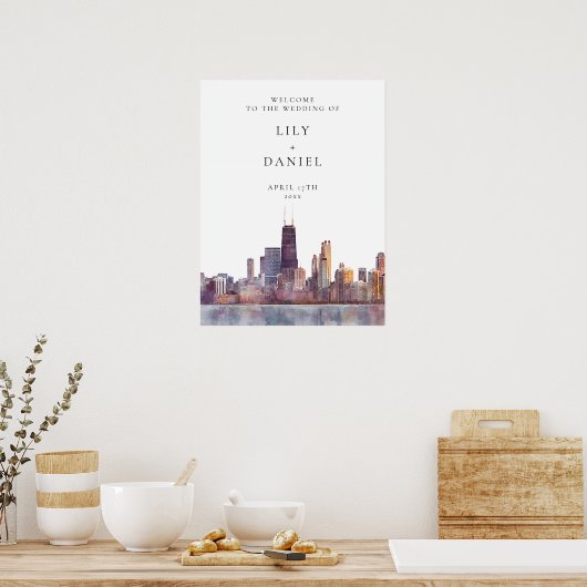 Chicago Skyline Wedding Welcome Sign ポスター (キッチン)