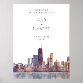 Chicago Skyline Wedding Welcome Sign ポスター