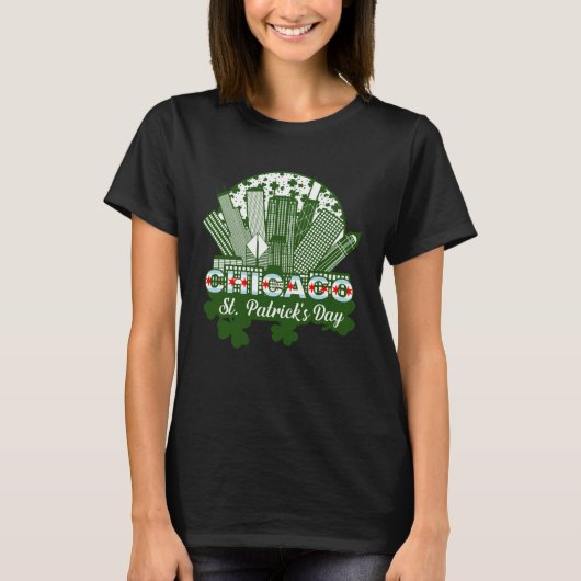 Chicago St Patrick s Day Chicago Flag Shamrock Iri Tシャツ (正面)