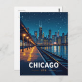 Chicago Starry Night Skyline View ポストカード (正面/裏面)
