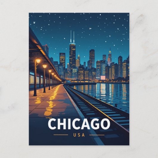 Chicago Starry Night Skyline View ポストカード (正面)
