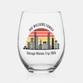 Chicago Sunset Customized Trip Souvenir ステムなしワイングラス (正面)