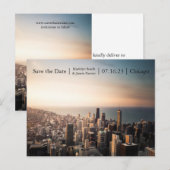 Chicago Sunset Photo - Save the Date Post Card 案内ポストカード (正面/裏面)