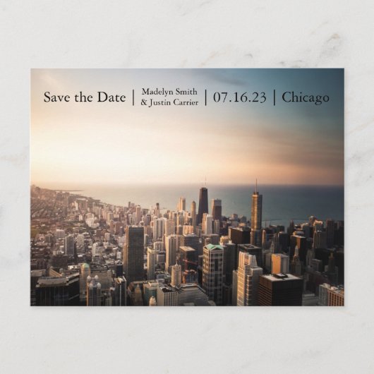 Chicago Sunset Photo - Save the Date Post Card 案内ポストカード (正面)