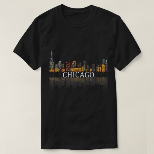 Chicago T Shirt Chicago City Skyline Lights At Nig Tシャツ (デザイン正面)