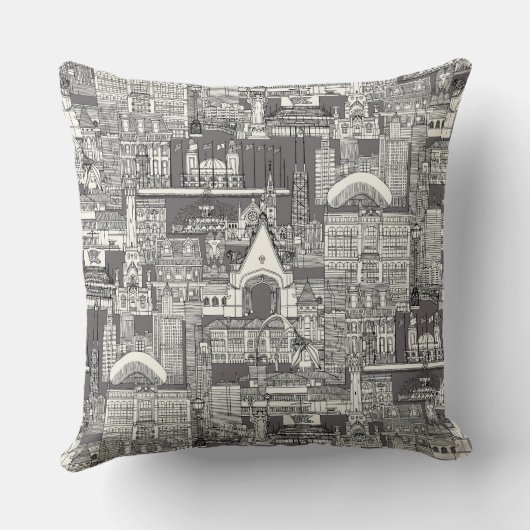 Chicago toile black robust grey クッション (裏面)